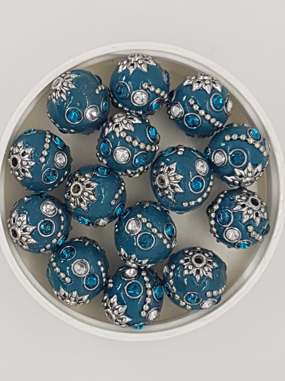 15MM INDONESIAN ROUND BEADS -TEAL