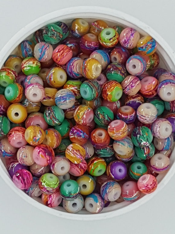 6MM GLASS BEADS - 50 BEADS PER PACKET - MIXED COLOURS