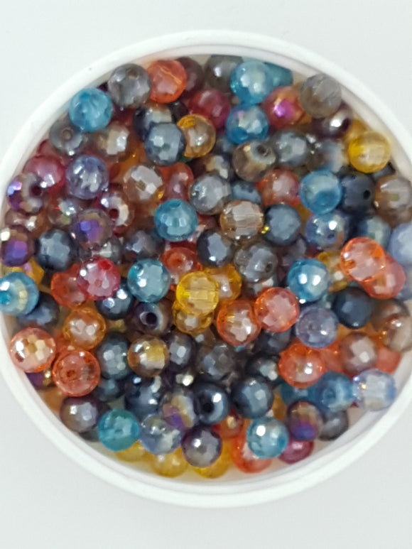 6MM GLASS FACETED ROUND BEADS - ELECTROPLATED - MIX NO 3