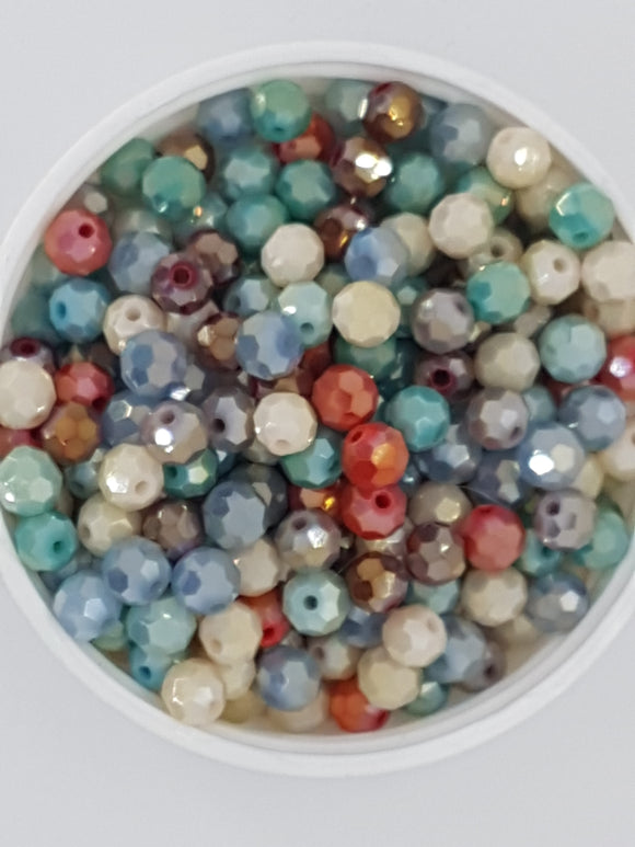 6MM GLASS FACETED ROUND BEADS - ELECTROPLATED - MIX NO 4 - AB COLOURS