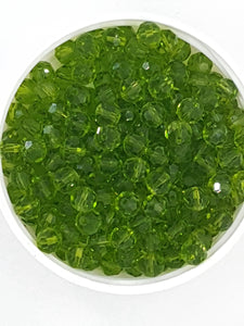 6MM GLASS FACETED ROUND BEADS - OLIVE