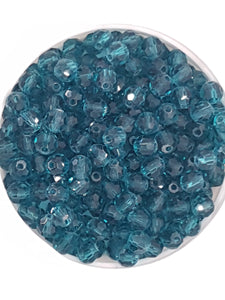 6MM GLASS FACETED ROUND BEADS - DARK TURQUOISE