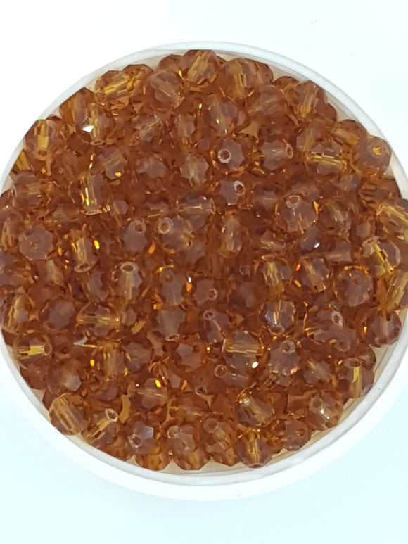 6MM GLASS FACETED ROUND BEADS - SADDLE BROWN