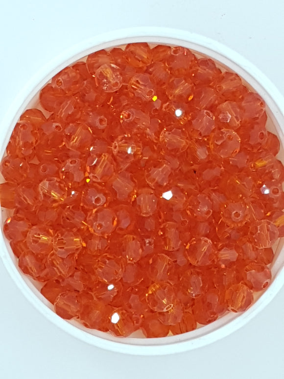 6MM GLASS FACETED ROUND BEADS - ORANGE/RED