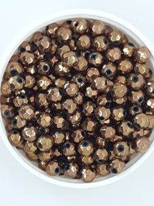 6MM GLASS FACETED ROUND BEADS - PLATED BRONZE COLOUR