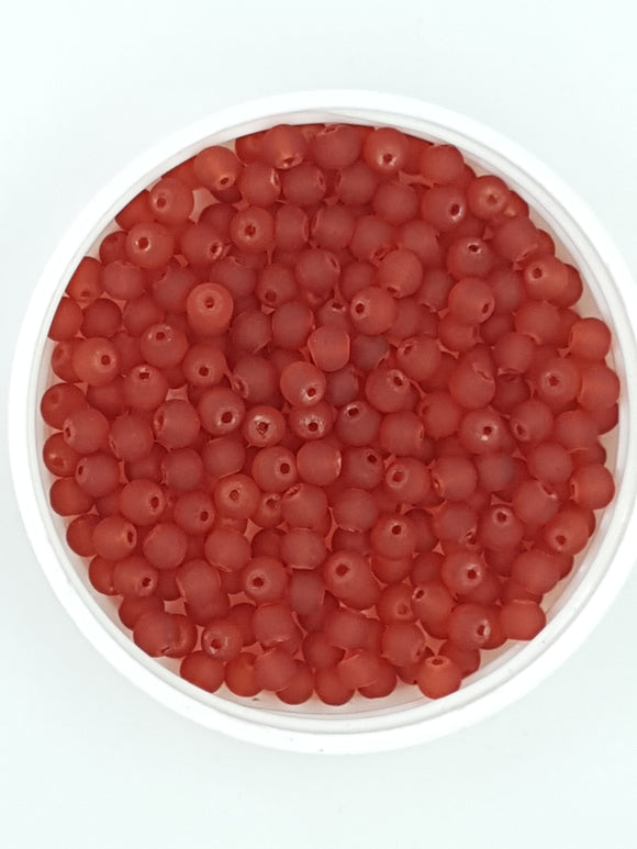 4MM FROSTED GLASS ROUND BEADS - 20 BEADS PER PACKET - RED