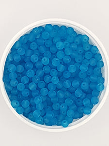 4MM FROSTED GLASS ROUND BEADS - 20 BEADS PER PACKET - MEDIUM BLUE