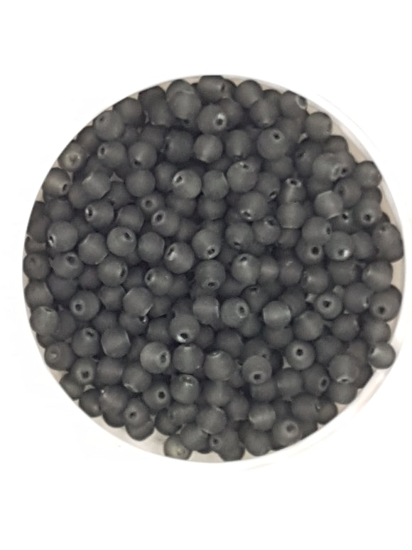 4MM FROSTED GLASS ROUND BEADS - 20 BEADS PER PACKET - BLACK