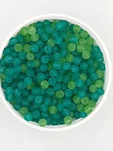 4MM FROSTED GLASS ROUND BEADS - 20 BEADS PER PACKET - GREEN MIX