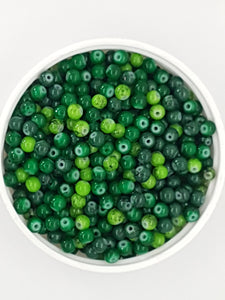 4MM GLASS ROUND BEADS - 20 BEADS PER PACKET - GREEN MIX