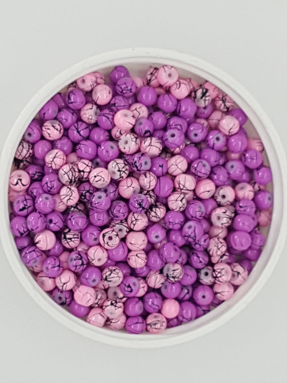 4MM GLASS ROUND BEADS - 20 BEADS PER PACKET - MED.PURPLE/LIGHT PINK