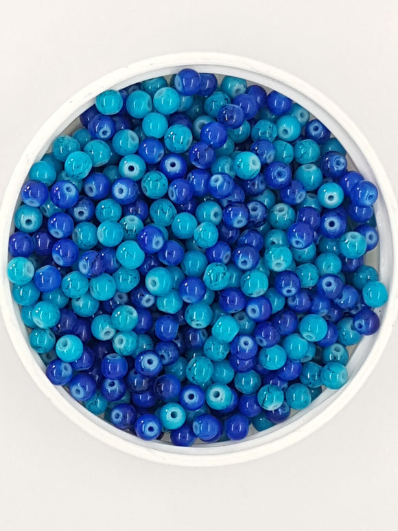 4MM GLASS ROUND BEADS - 20 BEADS PER PACKET - BLUE MIX