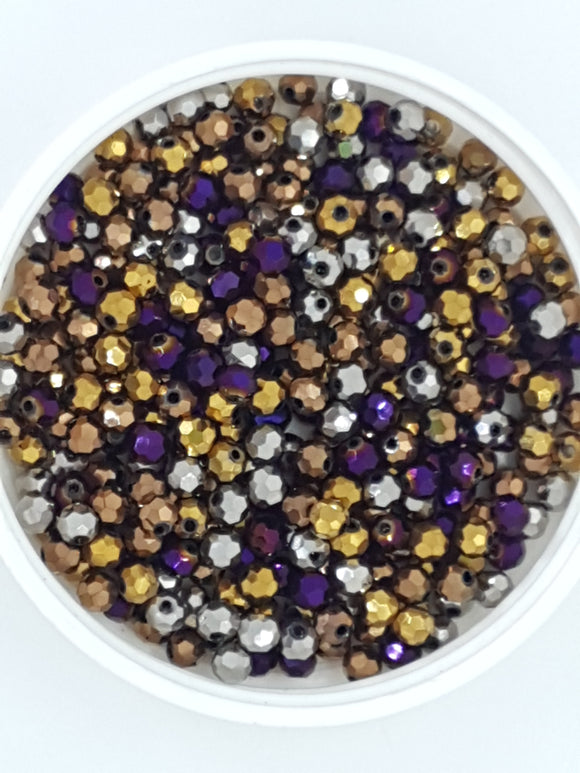 4MM GLASS BEADS - ELECTROPLATED - MIXED COLOURS