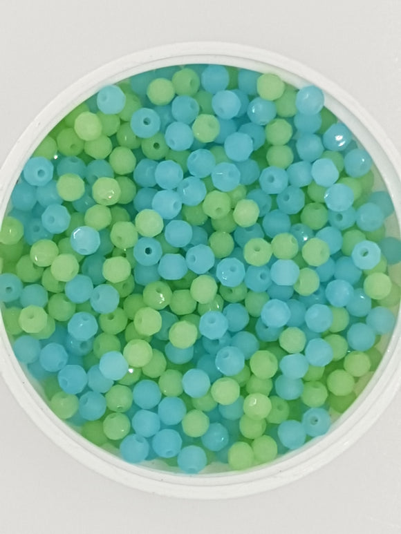 4MM GLASS FACETED ROUND BEADS - BLUE/GREEN MIX