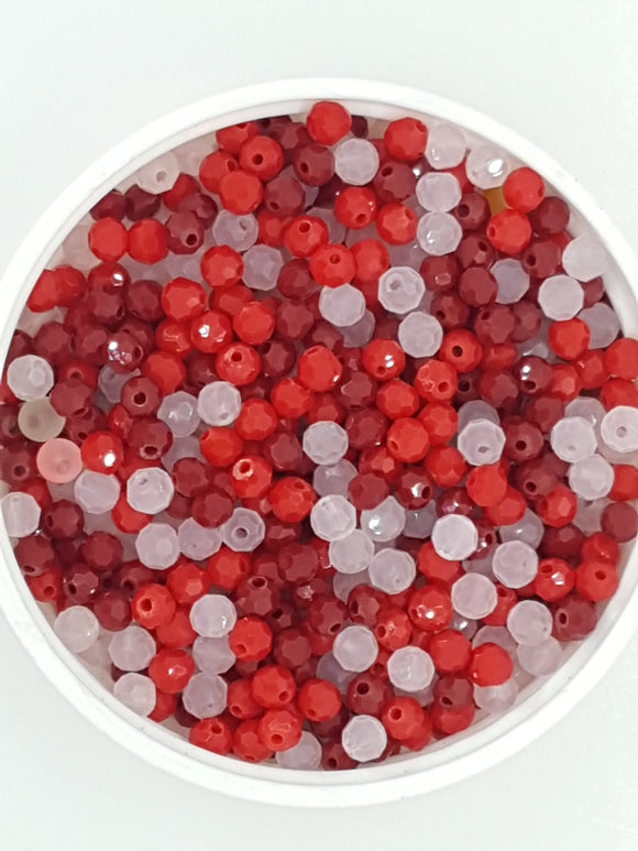4MM GLASS FACETED ROUND BEADS - RED/PINK MIX