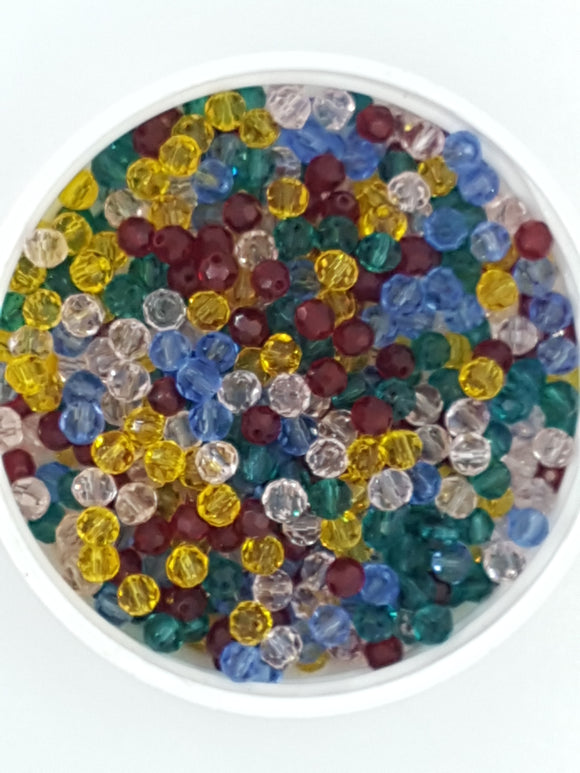 4MM TRANSPARENT CRYSTAL GLASS FACETED BEADS - MIXED COLOURS