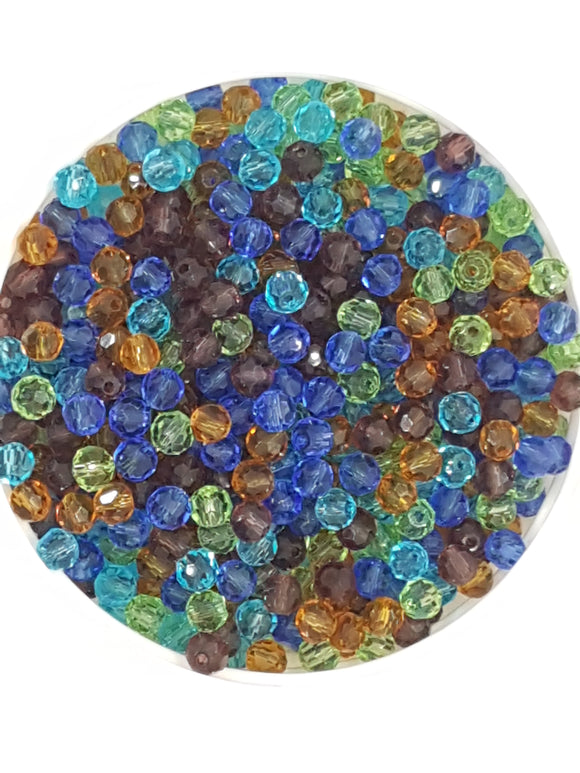 4MM TRANSPARENT GLASS FACETED BEADS - MIXED COLOURS