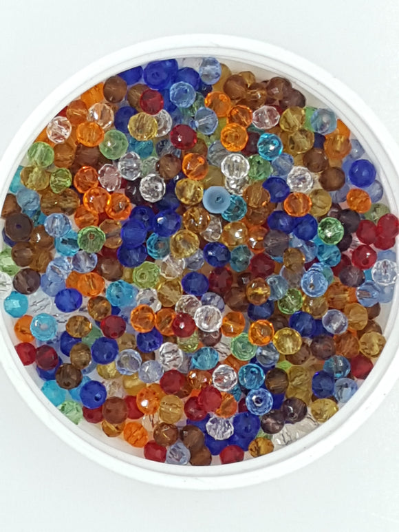 4 X 3MM GLASS RONDELLE BEADS - MIXED COLOURS