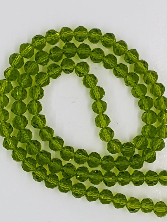 6MM GLASS FACETED BEADS - OLIVE