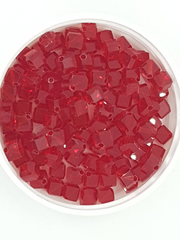 CUBES - 8MM FACETED CUBE - RED