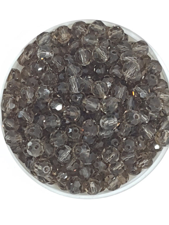 6MM GLASS FACETED ROUND BEADS - TRANSPARENT COFFEE