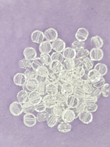 FLAT ROUND BEADS - 6 X 4MM FACETED GLASS - CLEAR