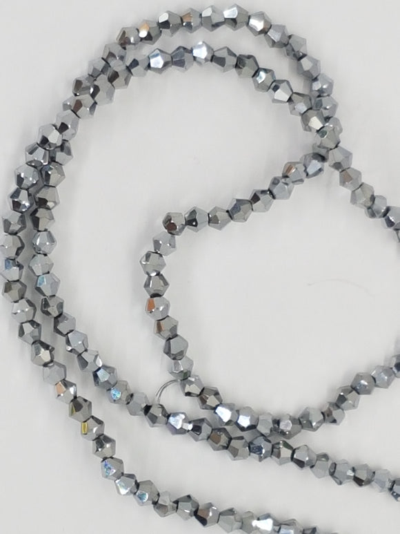 BICONES - 3MM GLASS FACETED BEADS - SILVER