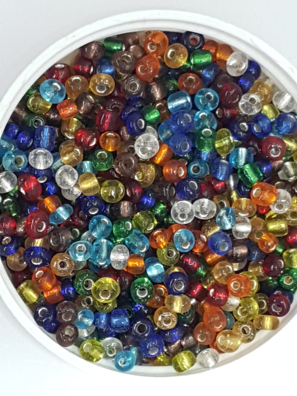 6/0 CHINESE ROUND SEED BEADS - TRANS. SILVER LINED - MIXED COLOURS