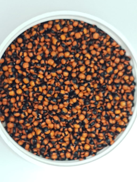 8/0 CHINESE GLASS SEED BEADS - OPAQUE - BLACK/ORANGE