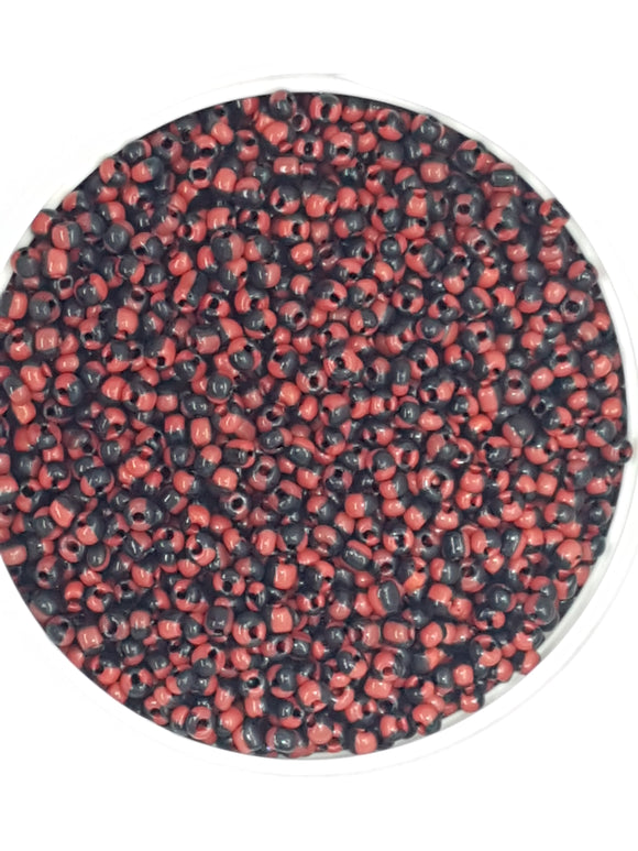 8/0 CHINESE GLASS SEED BEADS - OPAQUE - RED/BLACK