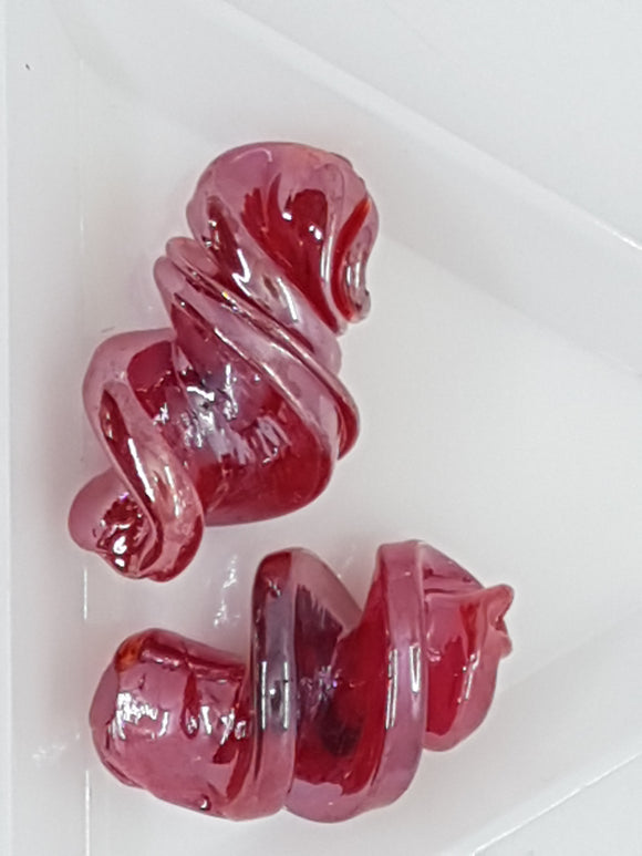 LAMPWORK - H/MADE 28 X 17MM BEAD - AB COLOUR - RED