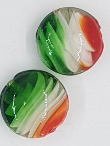 18-20MM H/MADE FLAT ROUND LAMPWORK GLASS BEADS - GREEN/RED