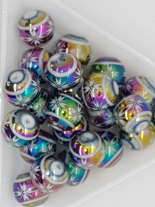 10MM  GLASS BEADS - Packet of 10 - ELECTROPLATED - RAINBOW