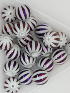 10MM  GLASS BEADS - Packet of 10 - ELECTROPLATED - PURPLE STRIPE