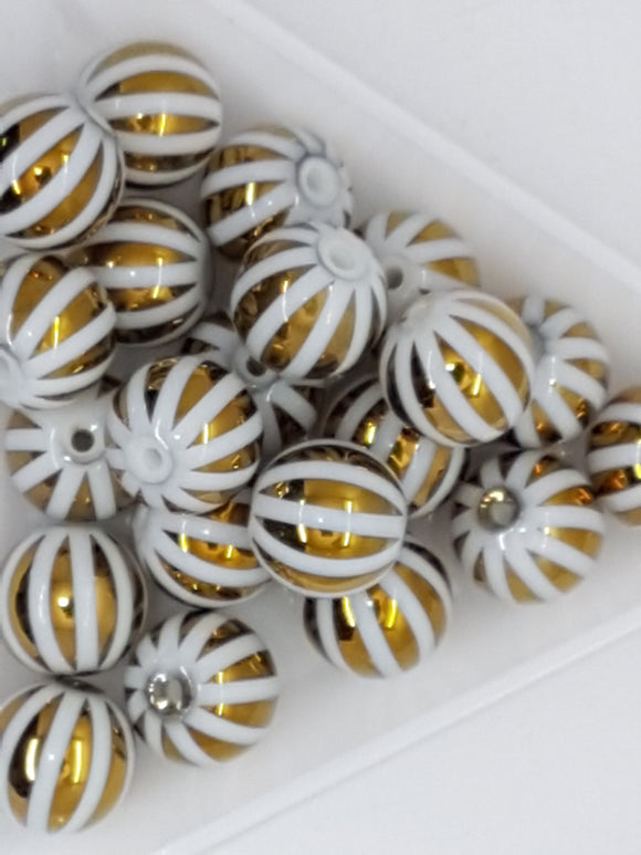 10MM  GLASS BEADS - Packet of 10 - ELECTROPLATED - GOLD STRIPE