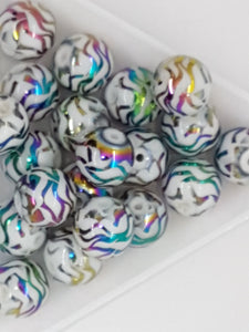 10MM  GLASS BEADS - Packet of 10 - ELECTROPLATED - RAINBOW WIGGLES