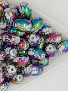 11 X 8MM  GLASS BEADS - Packet of 10 - ELECTROPLATED - BARREL BEADS - RAINBOW