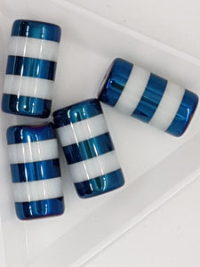 20X10MM GLASS BEADS - ELECTROPLATED - COLUMN BEADS - TEAL BLUE