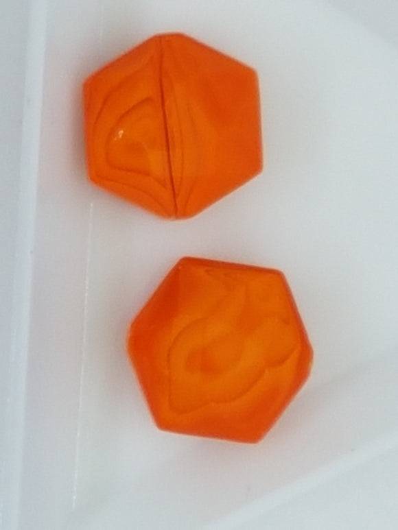 15MM OPAQUE GLASS FACETED HEXAGON BEADS - ORANGE