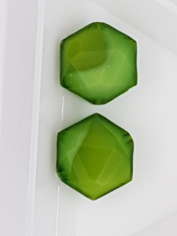 15MM OPAQUE GLASS FACETED HEXAGON BEADS - GREEN