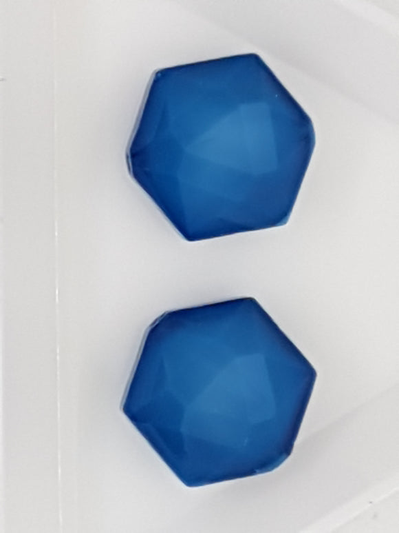 15MM OPAQUE GLASS FACETED HEXAGON BEADS - DODGER BLUE