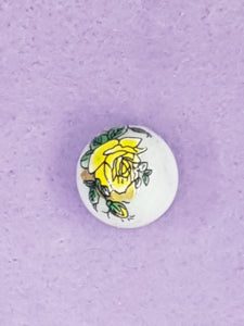14MM FLOWER PICTURE GLASS BEADS - YELLOW ROSES