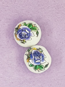 14MM FLOWER PICTURE GLASS BEADS - PURPLE ROSES