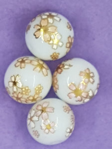 14MM FLOWER PICTURE GLASS BEADS - MIXED FLOWERS - PINK/WHITE