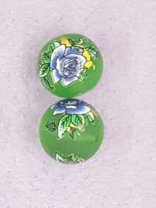 14MM FLOWER PICTURE GLASS BEADS - MIXED FLOWERS - PURPLE ROSES