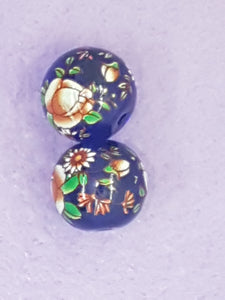 14MM FLOWER PICTURE GLASS BEADS - MIXED FLOWERS - BROWN