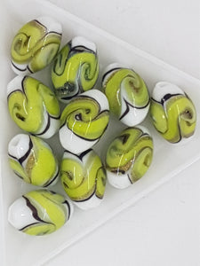 16MM H/MADE LAMPWORK BEADS - OVAL - GREEN