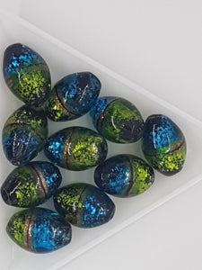 16MM H/MADE LAMPWORK BEADS - OVAL - TWO TONE - BLUE/GREEN