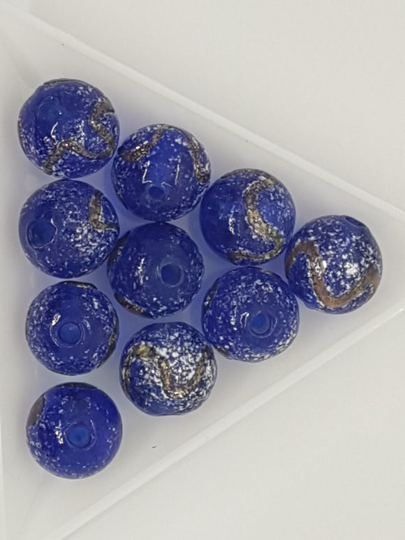 13MM H/MADE LAMPWORK BEADS - ROUND - DARK BLUE