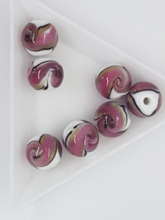 12MM H/MADE LAMPWORK BEADS - ROUND - SALMON PINK